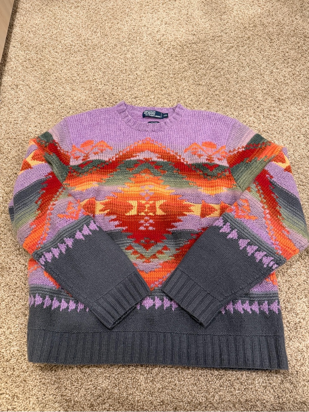 Polo Ralph Lauren Vintage 1990s hand knit Purple Fair Isle Crewneck Sweater XXL
